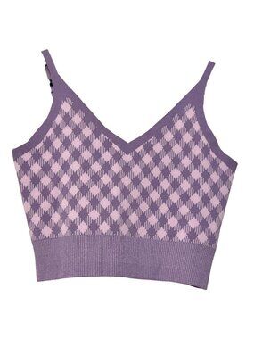 Urban Revivo Purple & Pink Arg Check Knit Crop Cami Top MEDIUM NWT Preppy Fun